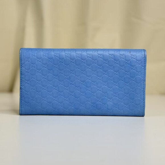 Gucci GG Logo Printed Blue Leather Wallet - Elegant & Versatile Small Leather Go - Picture 2 of 8